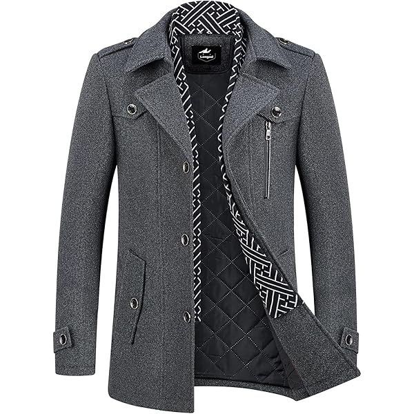 PRIJOUHE Men's Wool Blend Jacket Single Breasted Slim Fit Thick
