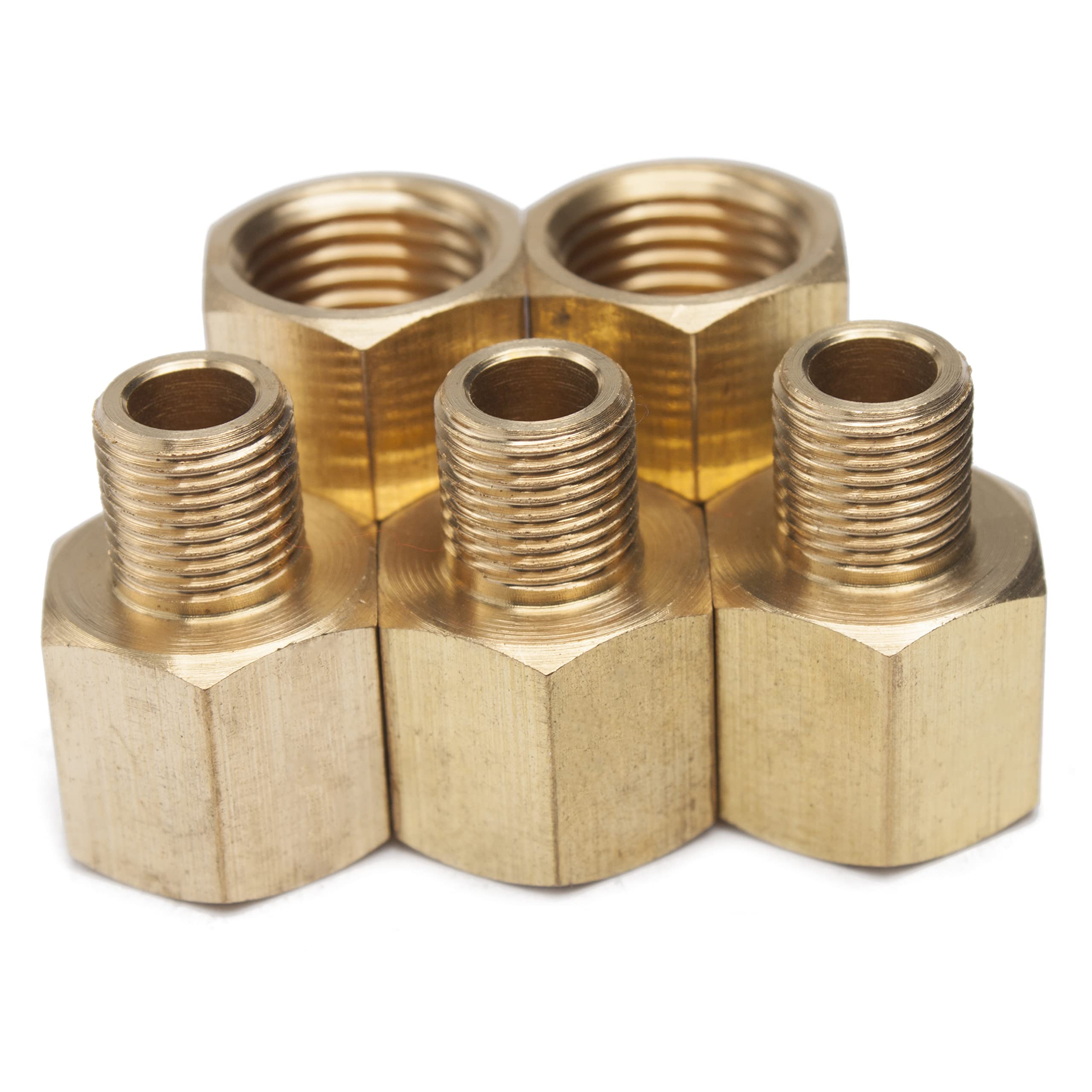 LTWFITTING Brass Pipe 1/4-Inch Female BSPP x 1/8-Inch Male BSPT Adapter Fit for Air Suspension, RV Fuel line, Pressure Washer (Pack of 5)