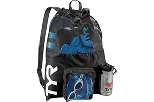 TYR Big Mesh Mummy Backpack for Swim, Gym and Workout Gear, Black, 40-Liter Capacity
