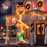 10FT Christmas Inflatable Gingerbread Man & Dog Outdoor Yard Decoration | Funny Gingerbread Rescue Scene, Giant Christmas Blow Up Decor with LED Lights for Lawn, Yard, Garden & Holiday Party