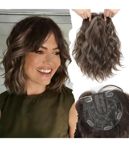 Amazon.com : AYunhe Short Human Hair Topper for Women & Men  display picture 1