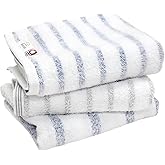 HIORIE Imabari Towel, 3-Piece Hand Towel Set, Japanese Towels, Stripes Towel, Absorbent, Quick-Dry, Thin, 2 Pieces Blue + 1 Piece Grey