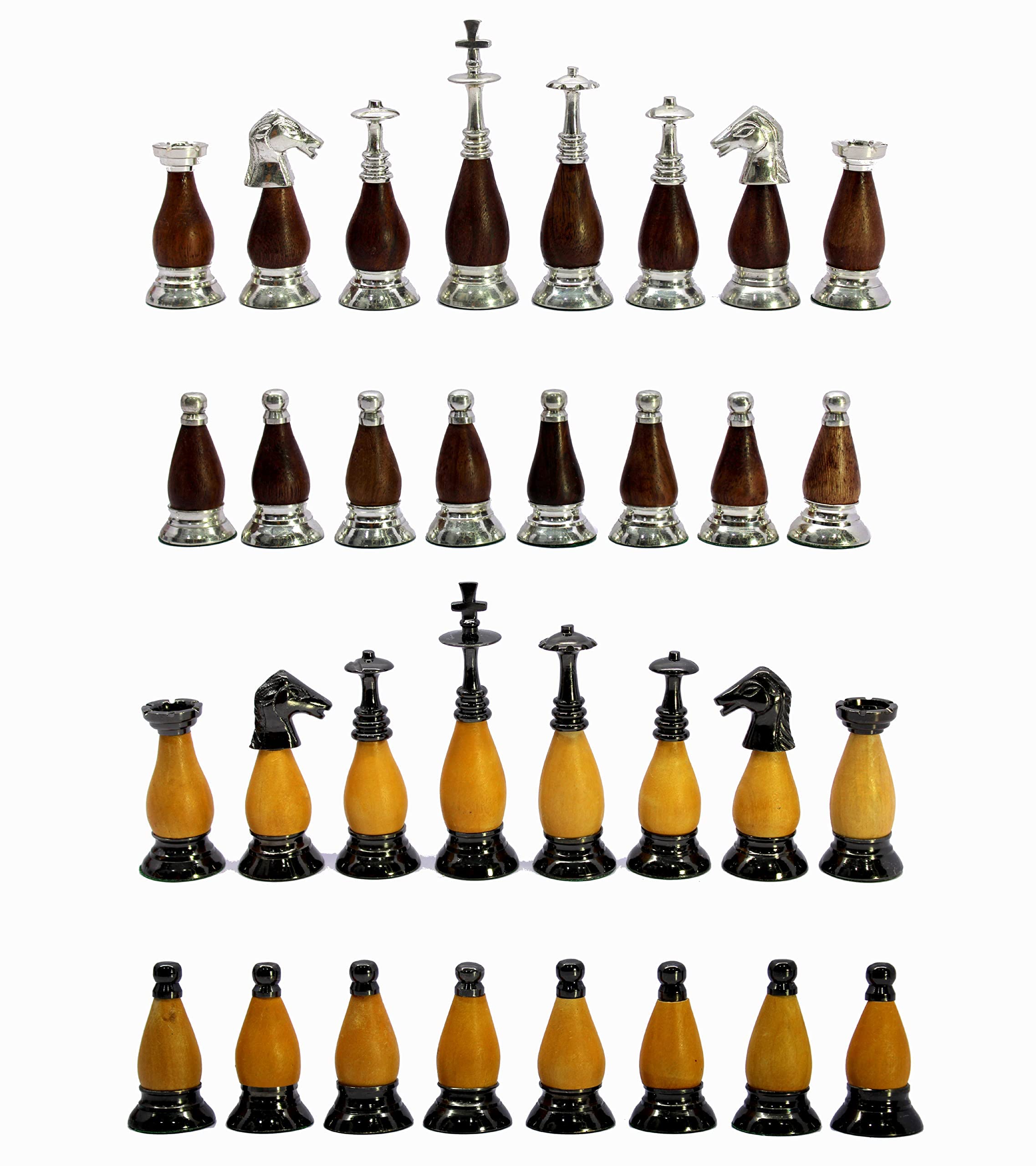 StonKraft Collector Edition Brass Chess Pieces Pawns Chessmen Coins Figurine Pieces - 3.5" Inches - Wooden Brass Combo