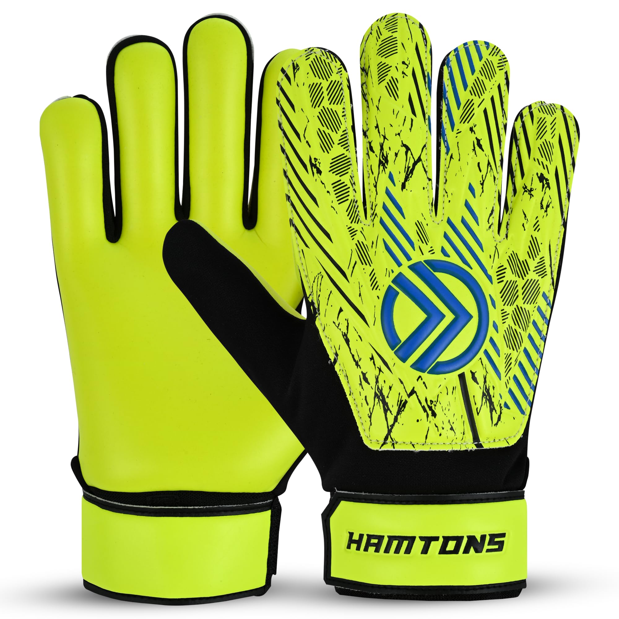 Hamtons Professional Goalkeeper Gloves - Durable Grip, Anti-Slip Design with Finger Protection, Breathable & Comfortable Fit for Adults and Kids - Perfect for Match and Training (Yellow, 5)