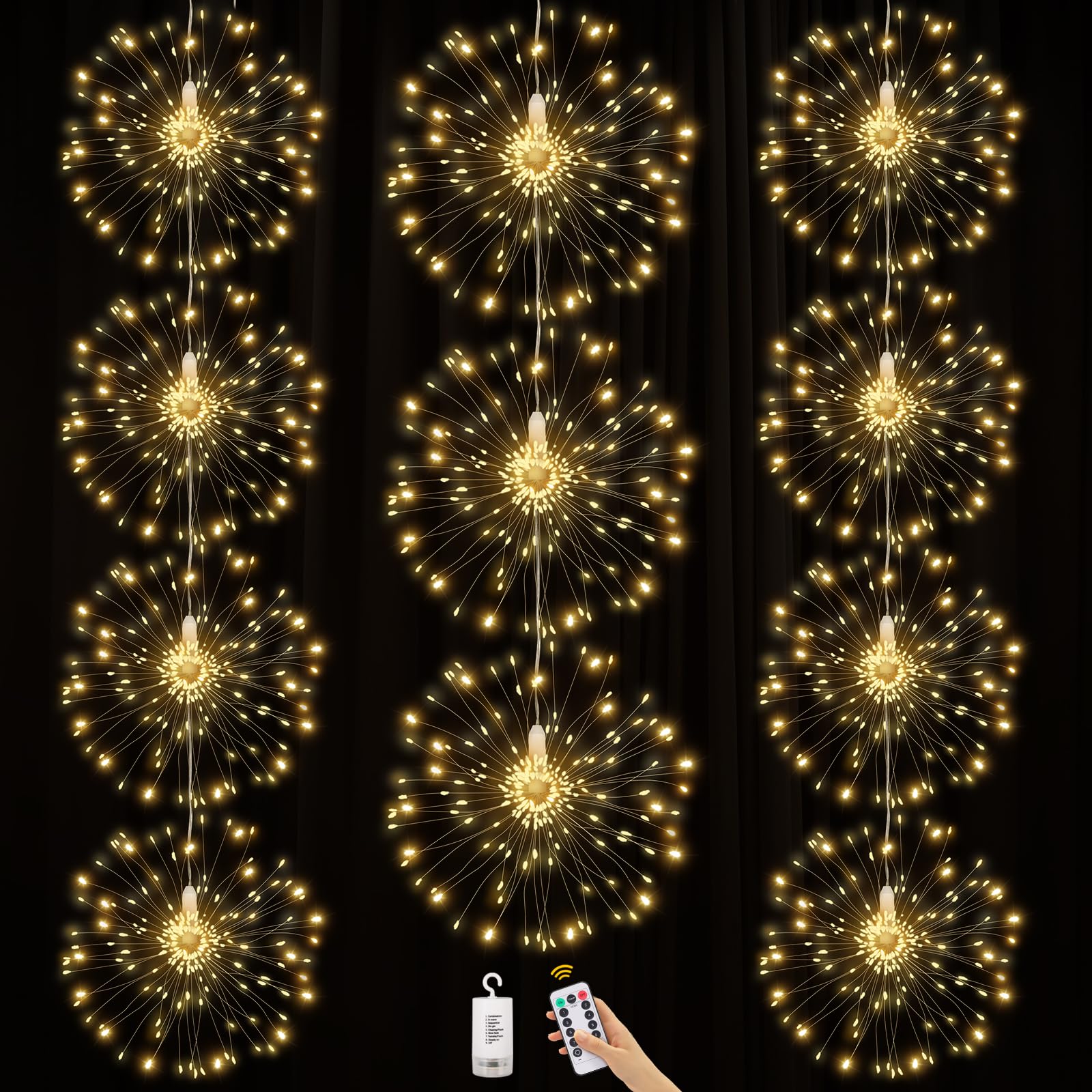 Photo 1 of 10 Pack Firework Lights 120 LED Copper Wire Firework Lights, 8 Modes Dimmable String LED Lights with Remote Control,Waterproof Hanging Fairy Lights for Party,Home,Christmas,Garden Outdoor Decoration
