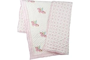 CPC COTTON PRINT CLUB CPC Indian 100% Cotton Quilted Block Printed Nursery Quilt, Lightweight and Warm Reversible Quilt, Machine Washable Baby Crib Reversible Quilted Blanket, 42x58 inches, Giraffe (Unicorn)