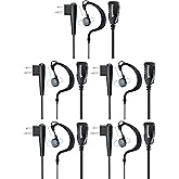 commountain Earpiece w/Mic Compatible with Motorola Walkie Talkies & Radios R2 CP100D CP185 CP200D CP200 CLS1410 CLS1110 BPR40 BPR40D RDU4100 RMU2040 and More, G Shape Earhook Headset, 2 Pin, 5 Pack