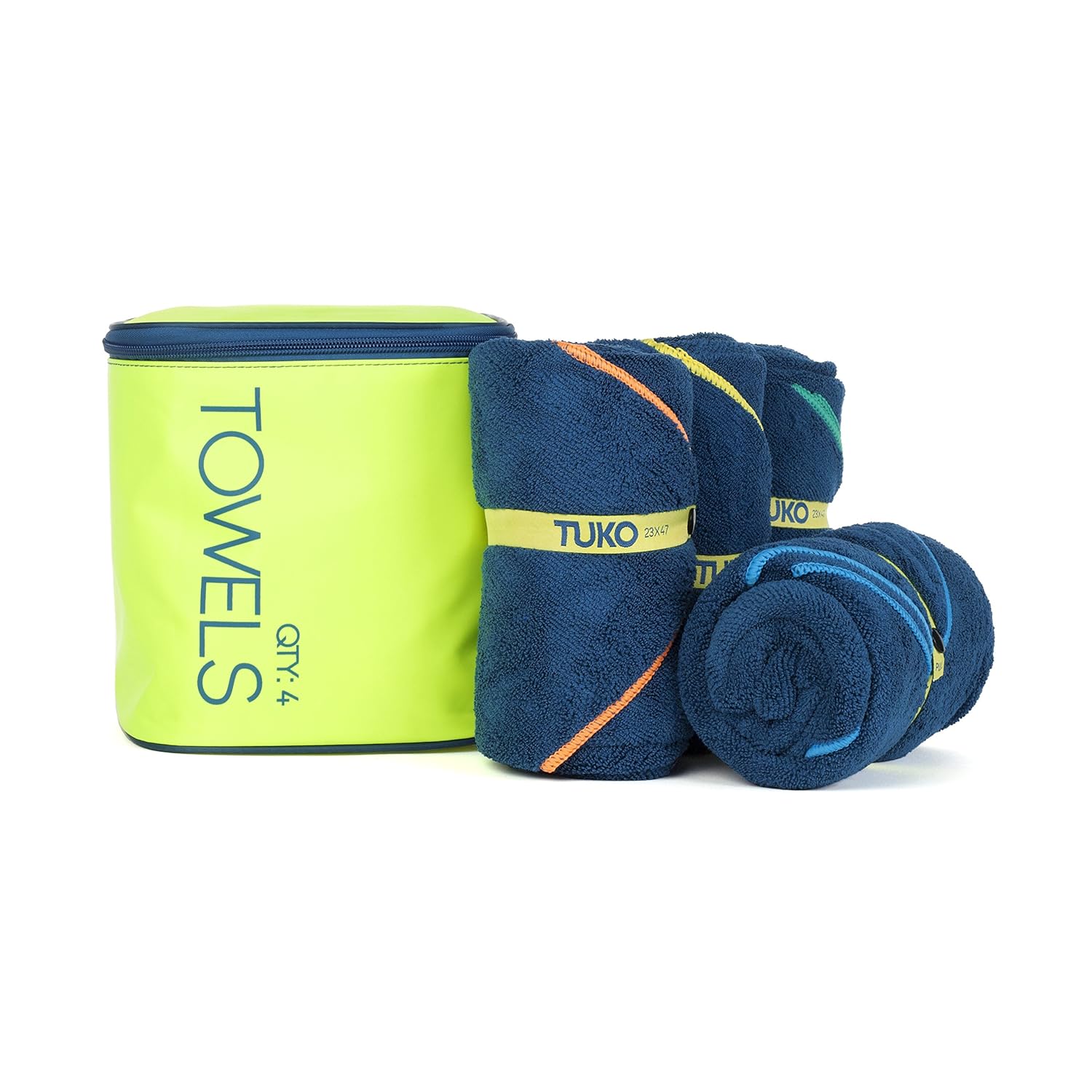 Tuko Microfiber Beach Towel Set With With Bag Holder Set Of 4 Blue 47l X 23w