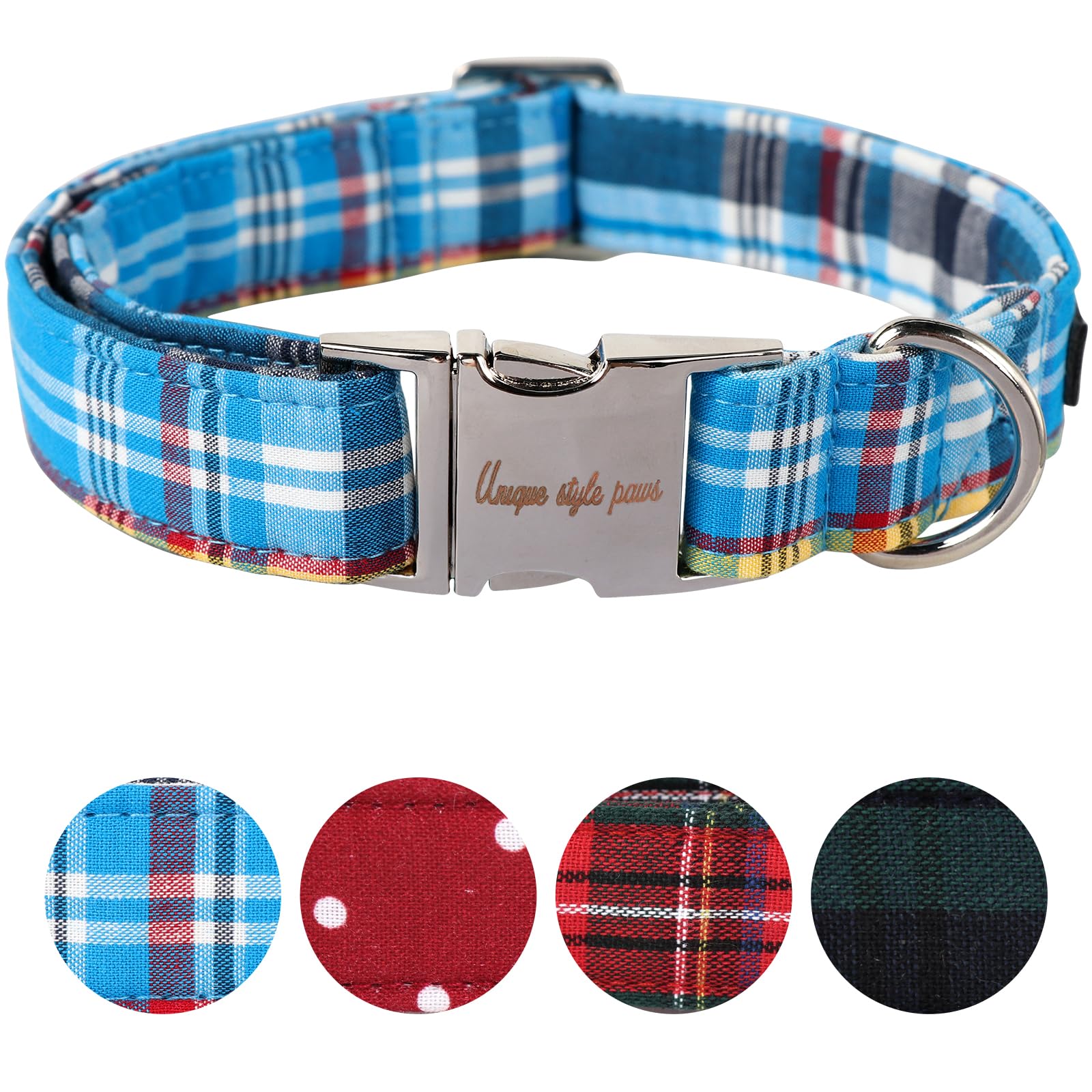 Unique style paws Dog Collar Pet Gift Adjustable Soft and Comfy Plaid Collars for Small Medium Large Dogs, Neck 10-16 inches