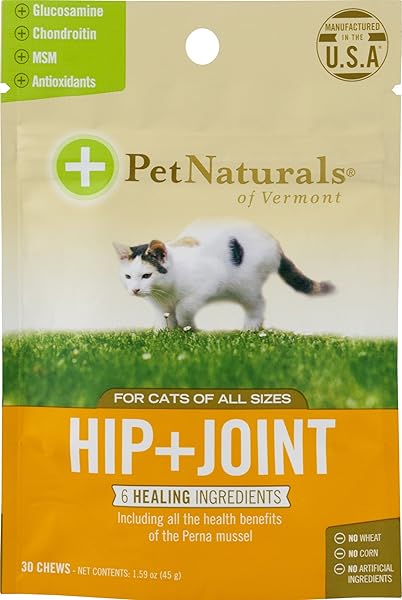 PET NATURALS HIP AND JOINT SUPPORT SUPPLEMENT FOR CATS, 30 CHEWS – GLUCOSAMINE, CHONDROITIN AND MSM FOR CATS