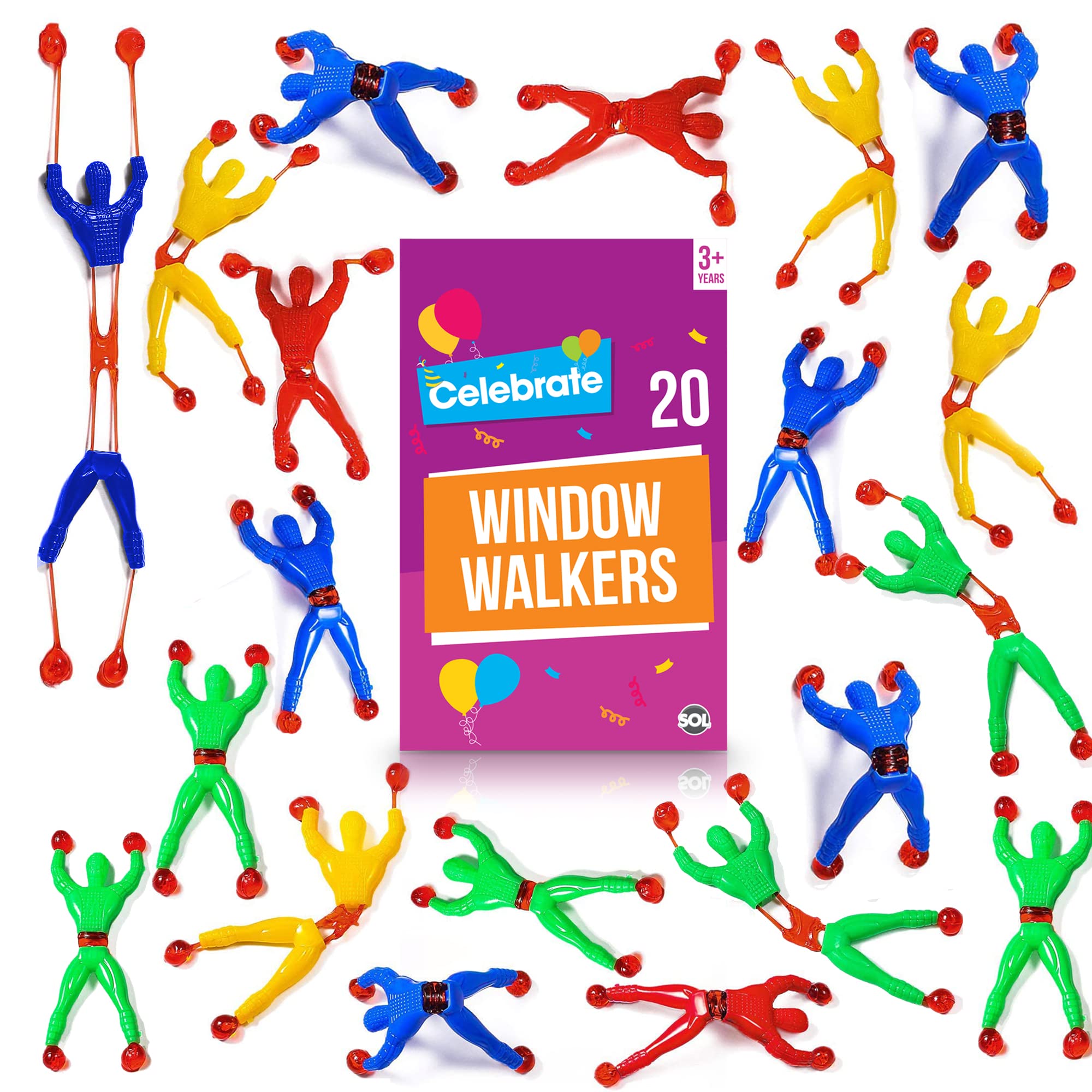 20pk Window Crawler Stretchy Men Party Bag Fillers for Kids Unisex | 8cm Window Walkers Sticky Man Goody Bags Fillers | Sticky Men Kids Party Favours Party Bag Toys | Stretchy Man Party Bag Filler
