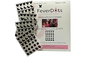 FeverDots, 150 Fever Alert Stickers in 6 Shapes (Small Size, 7mm). Easy-to-See Temperature Monitoring for All-Day and Night use. FeverDot Turns Pink When Core Temperature reaches 100°F (38°C).