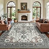 Carpelux 8x10 Area Rugs for Living Room Machine Washable, Large Vintage Non Slip Carpet for Bedroom Dining Room, Boho Floral Distressed Aesthetic Nursery Rug Home Decor, Taupe