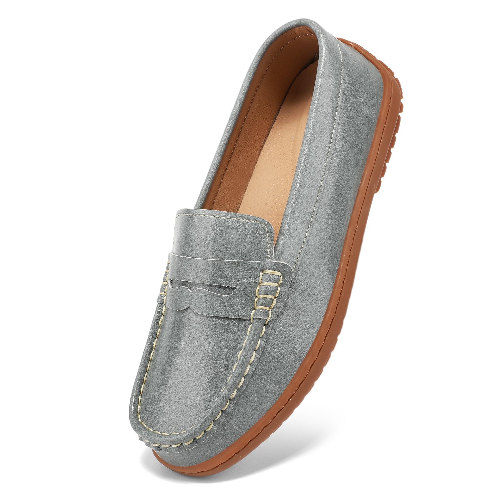 BEAUSEEN Women's Classic Handsewn Penny Loafers - Casual Slip On Moccasin Driving Shoes Lightweight Walking Flats Comfort Women Loafer Shoes, Grey, 11 US