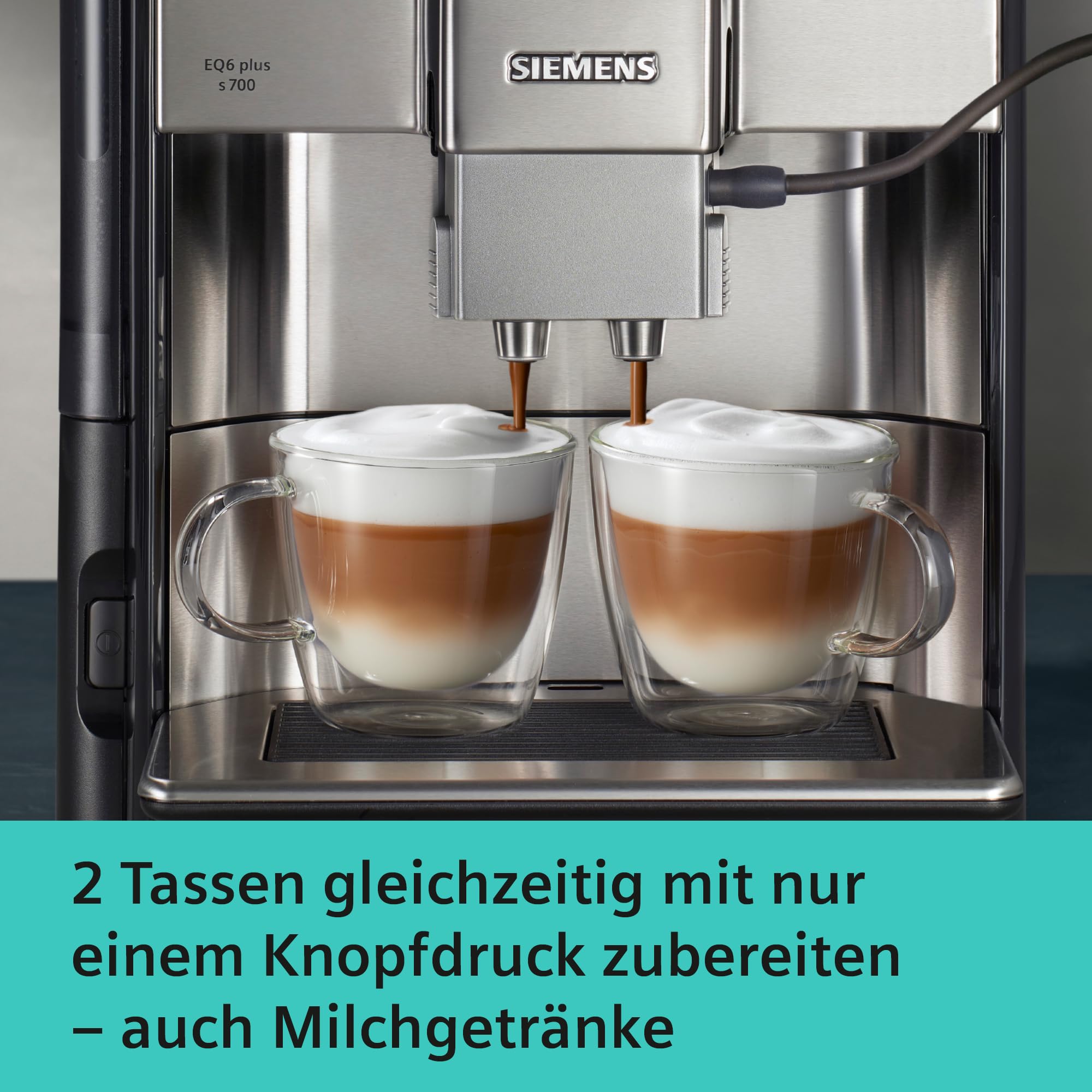 Siemens Kaffeevollautomat EQ6 plus s700, Milchsystem, 12 Getränke, automatische Reinigung des Milchsystems, Keramikmahlwerk, großes Touchdisplay, Edelstahl, TE657503DE 6