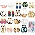FIFATA 18 Pairs Statement Rattan Earrings for Women Girls Fun Acrylic Hoop Drop Dangle Earrings Fashion Resin Jewelry Set Hyp