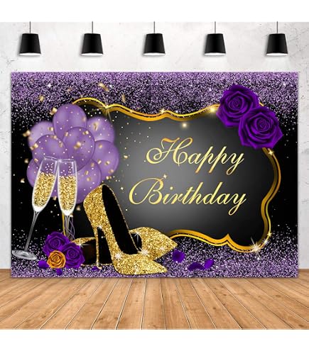 CSFOTO Happy Birthday Backdrop – 6x3.6ft Black & Gold Banner With Champagne, Crown, Heels Design - View #13