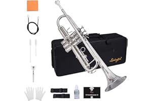 AILEEN Lexington Standard Bb Student Model Trumpet Includes Hard Case, Cleaning Rod and Cloth, Gloves (Nickel)