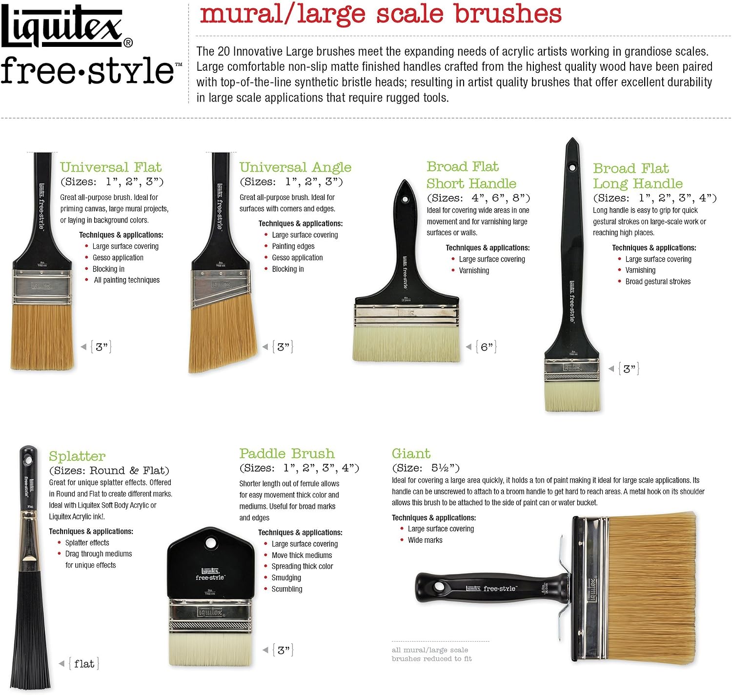 Liquitex Professional Freestyle Large Scale Brush, Broad Flat/Varnish 1-inch, Long Handle, Beige, Black, 1" - Image 3