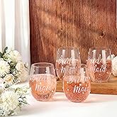 LemonRoad 6 Sets Bridesmaid Stemless Pearls Wine Glass 18 oz Pearls Bridesmaid Gifts Bachelorette Party Wine Glasses Engagement Wedding Gifts for Wedding Bachelorette Party Supplies