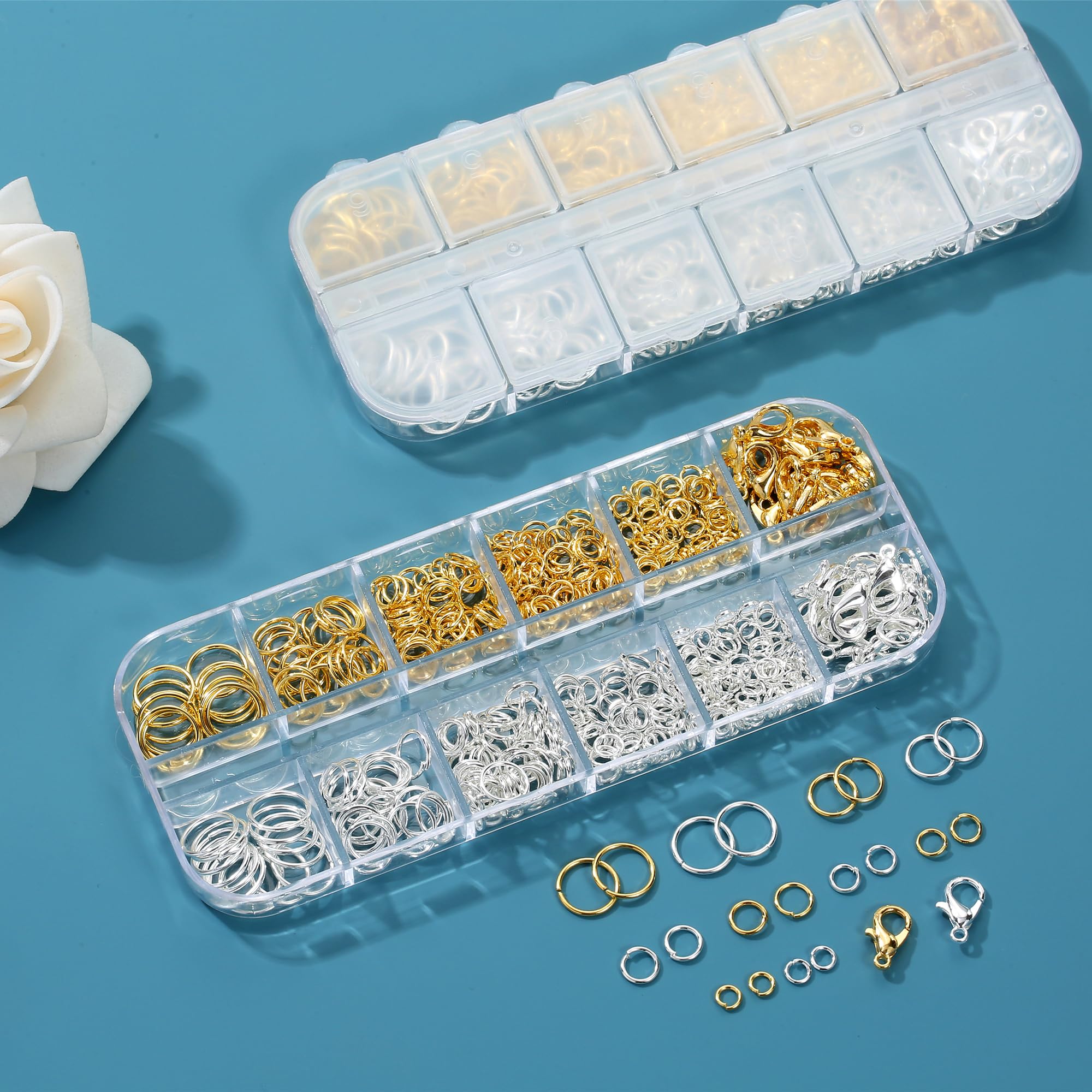 5 Sizes Silver and Gold Open Jump Rings, 500PCS O Rings and Lobster Clasps, Small and Large Jump Rings for Jewelry Making and Keychains