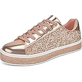 UUBARIS Women's Glitter Tennis Sneakers Neon Dressy Sparkly Sneakers Rhinestone Bling Wedding Bridal Shoes Shiny Sequin Shoes
