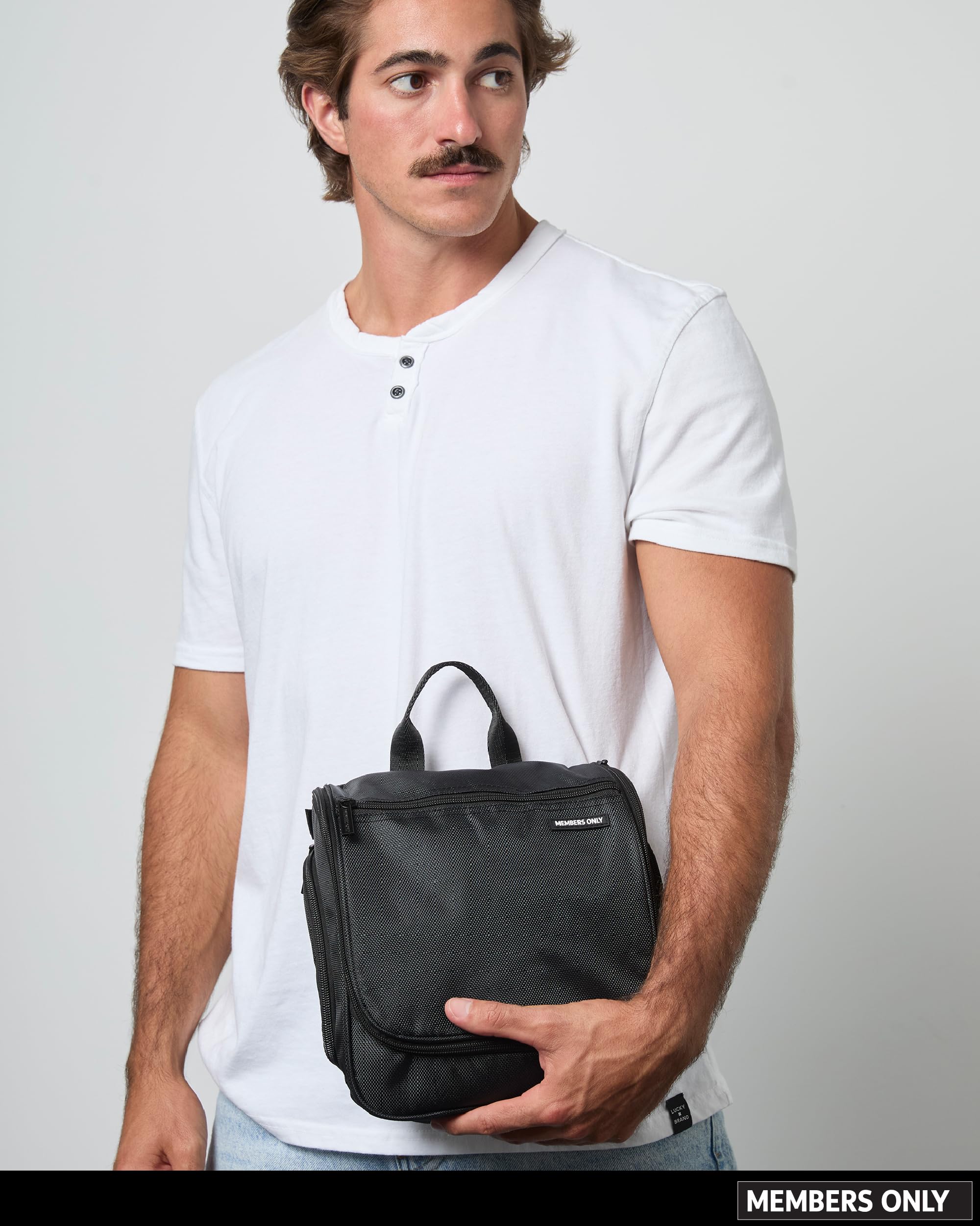 Members Only Hanging Toiletry Bag with Rotating Hook, Black Toiletry Organizer, Bathroom Bag