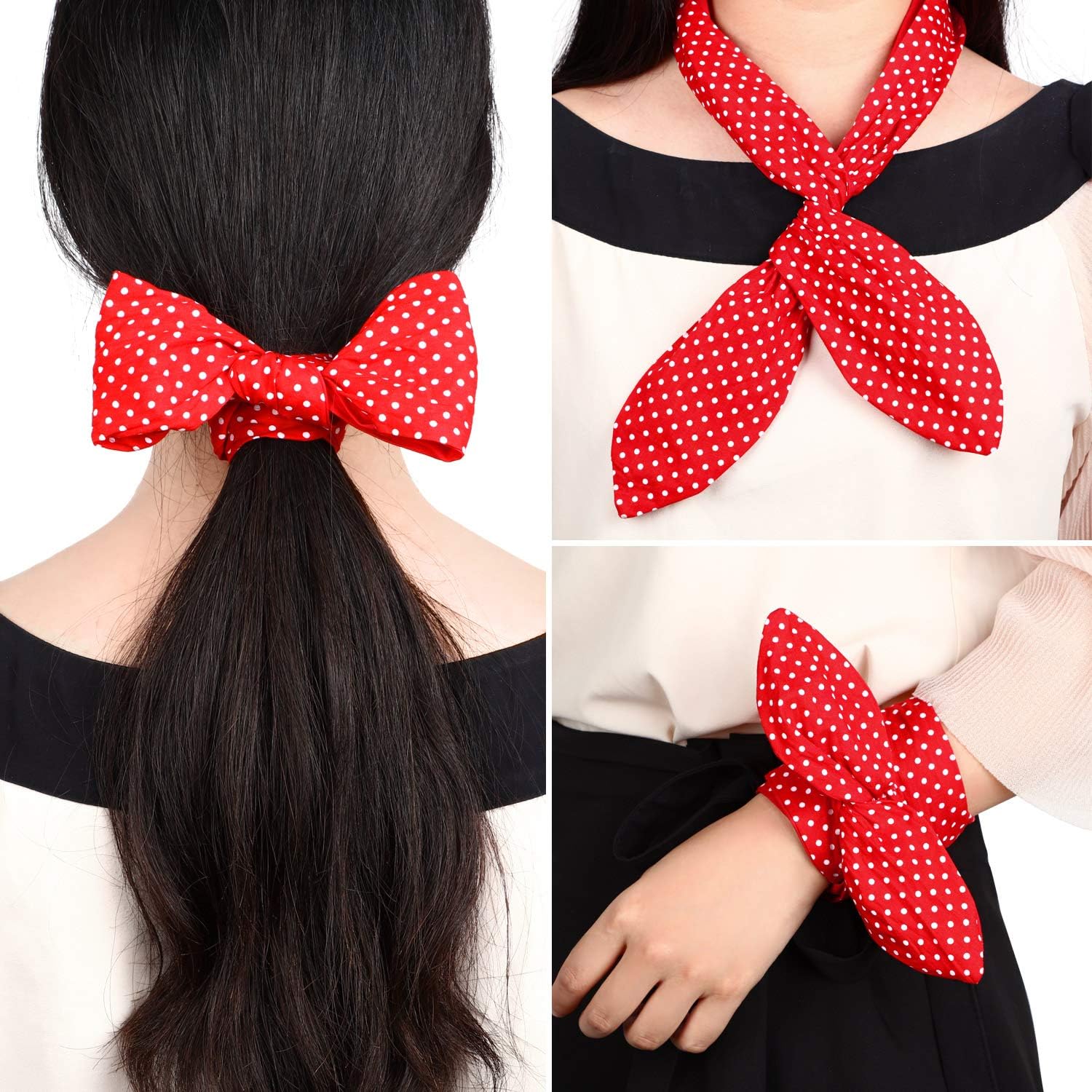 Hicarer Red Polka Dot Bow Headbands Cute Bandana Headbands Retro 50s Hair Accessories Vintage Hair Accessories for Women (Small Dots) - Image 5