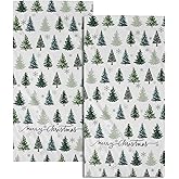 Winter Snowflake Green Tree Hand Towel Set of 2 Soft Absorbent Green and White Merry Christma Tree Tea Towels Baking Cooking Wash Cloth for Holiday Bathroom Kitchen Bar Beach Gym Spa Decor 14x28 Inch