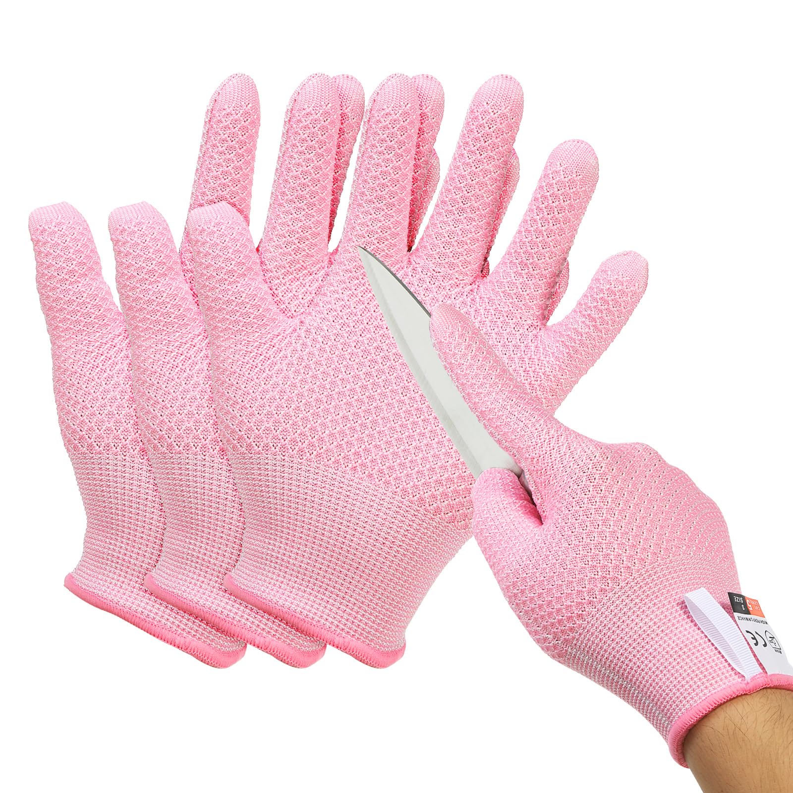 PATIKIL Cut Resistant Gloves, 2 Pair Level 5 Protection Cutting Gloves Anti Cut Kitchen Work Glove for Mandolin Slicing Oyster Shucking Whittling Wood Carving, Pink, Large