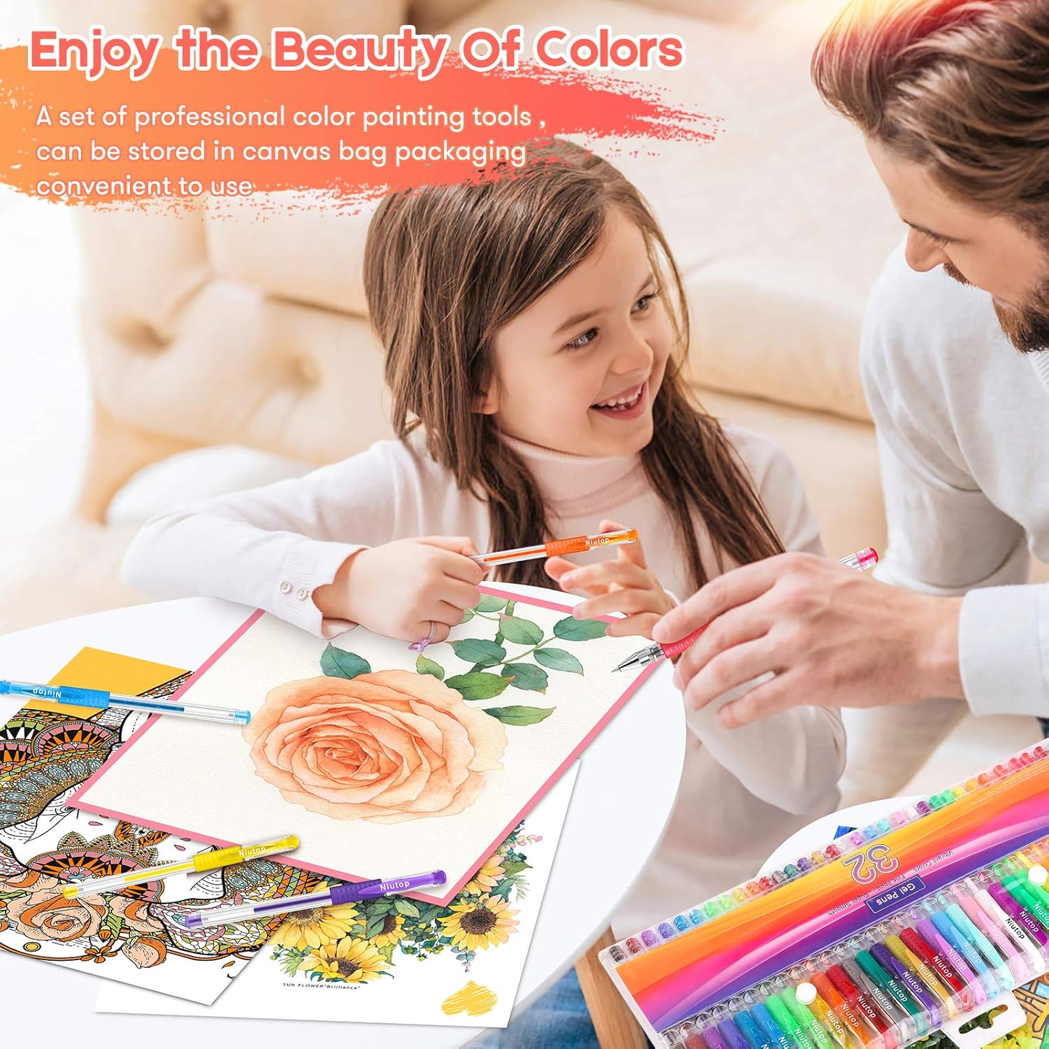 Gel Pens for Adult Coloring Books, 32 Colors Gel Marker Set Colored Pen with 40% More Ink for Kids Drawing, Doodling, Bullet Journaling, Crafts Scrapbooks and Taking Note : Office Products
