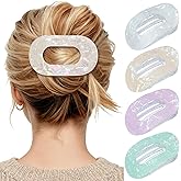 Mesovor 4 Pack French Flat Hair Clips for Women, 3.74" Nonslip Stylish Round Duckbill Lay Flat Hair Claw | Side Slide Volume Flat Hairclips for Lying Down, Yoga, Driving (Mermaid Colorful)