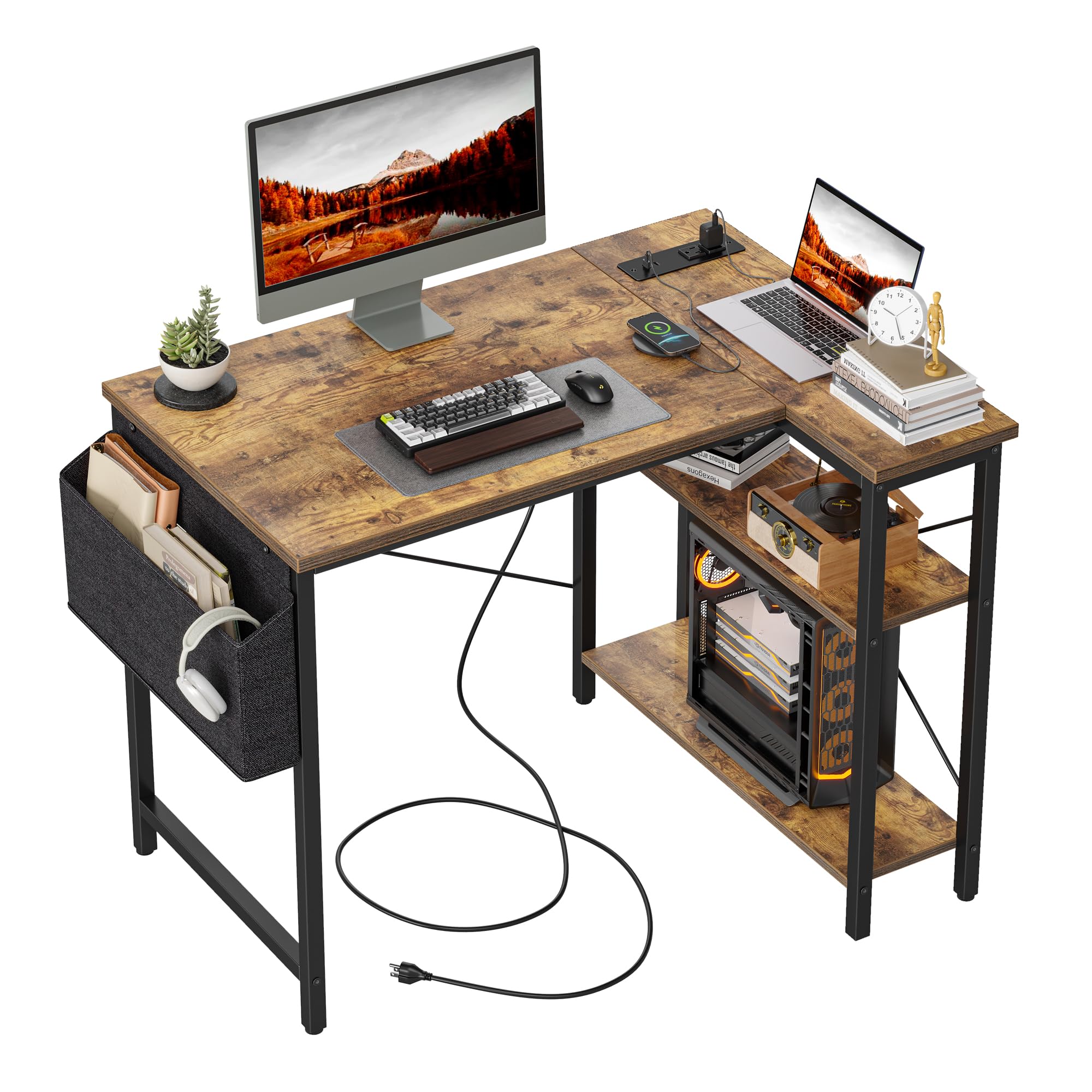 TIQLAB Small Computer Desk with Power Outlets, 40