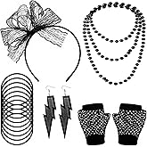 80S Fancy Dress Costume Accessories Headband Errings Fishnet Gloves Necklace Bracelt Party Outfit Set