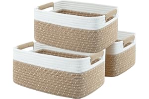 OIAHOMY 12.8x9x5.5in Woven Baskets for Storage, Storage Baskets for Shelves, Cotton Rope basket set of 3, Decorative Storage 