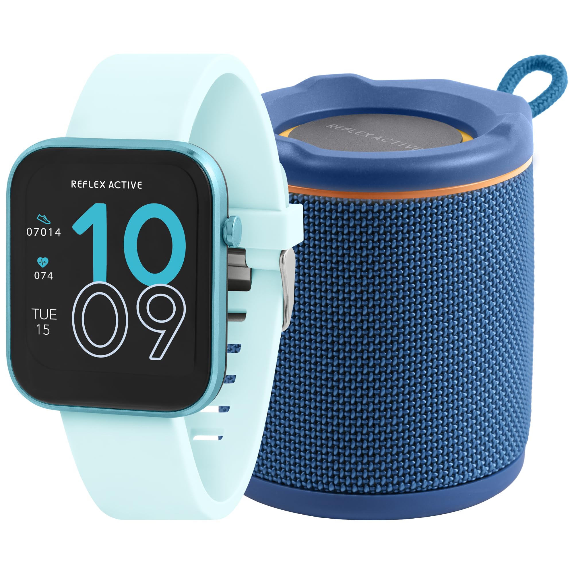 Reflex Active Series 12 Bright Blue Strap Smart Watch Chill Bluetooth Speaker Bundle Gift Set