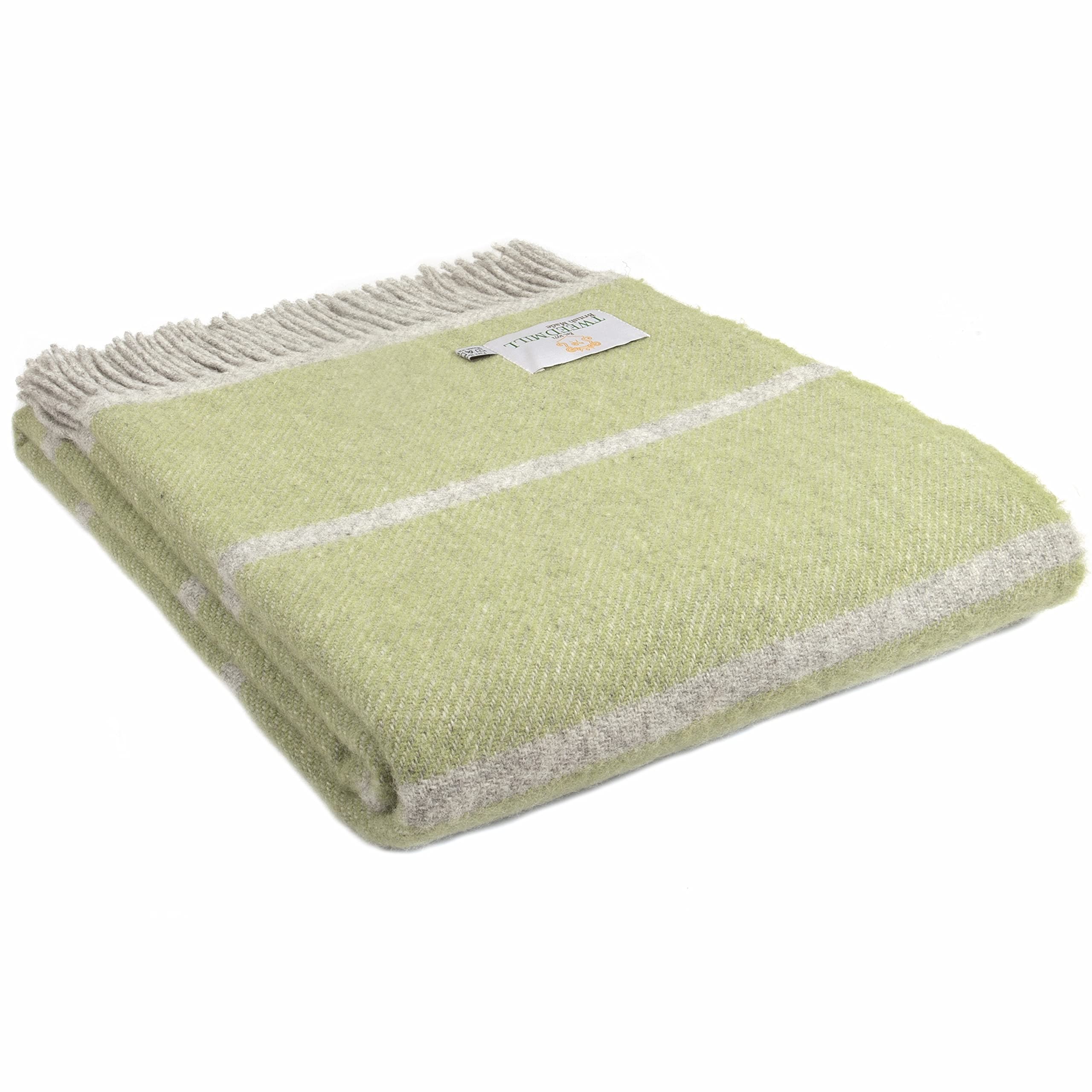 Tweedmill Textiles Broad Stripe Throw Sofa Bed Blanket -100% Pure New Wool - BRITISH MADE (Fern Green & Slate Grey)