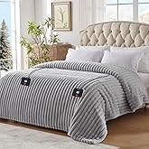 Westinghouse Electric Blanket Queen Size, Soft Luxury Faux Fur & Sherpa Heated Blanket with 10 Heating Levels & 1-12 Hours Auto Off, Fast Heating Blanket, Machine Washable, 84x 90 Inch Light Grey