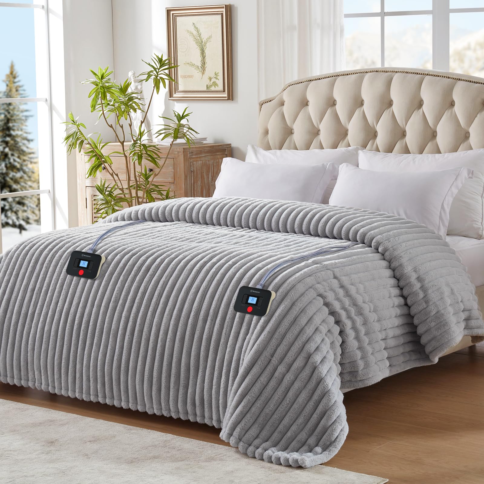 Photo 1 of Westinghouse Electric Blanket Queen Size, Soft Luxury Faux Fur & Sherpa Heated Blanket with 10 Heating Levels & 1-12 Hours Auto Off, Fast Heating Blanket, Machine Washable, 84x 90 Inch Light Grey