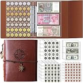 Coin Collection Book for Collectors 386 Coin Pockets&amp;12 Paper Money Sleeves | Coin Collection Holder Leather Coin Album Binder Coin Collection Sorage Organizer Display Case for Foreign Coins and Currency
