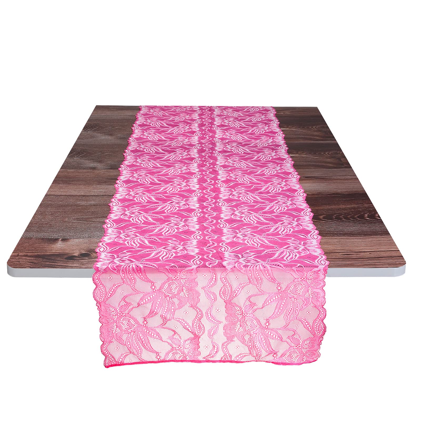 mookaitedecor 13x53 Inch Pink Floral Lace Table Runner, Embroidered Vintage Elegant Rectangular Festive Table Runner for Wedding Dinner Party Coffee Table Christmas Living Room Home Decor