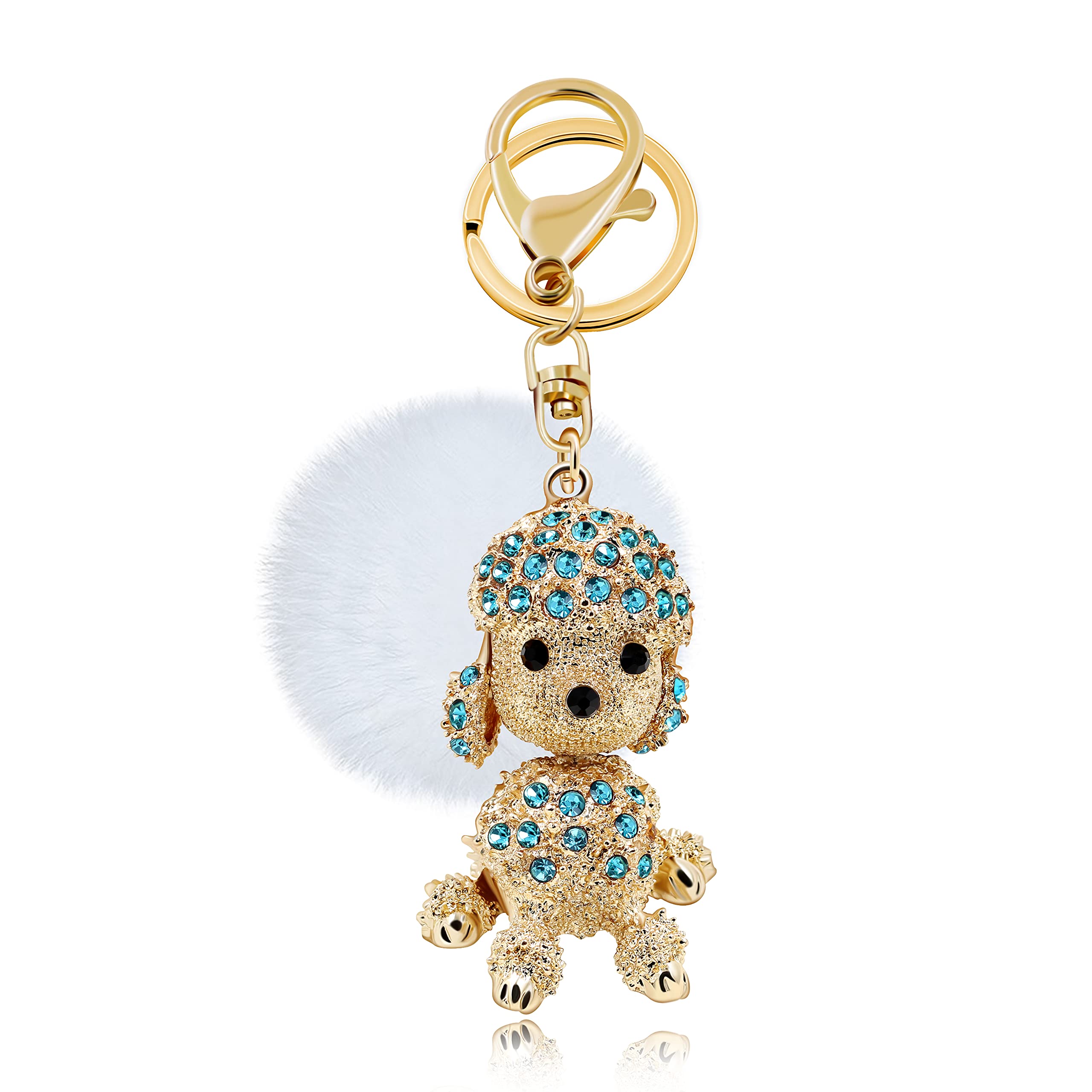 Uloveido Cute Blue Puppy Dog Keychain Keyring with Pom Poms for Women Girls