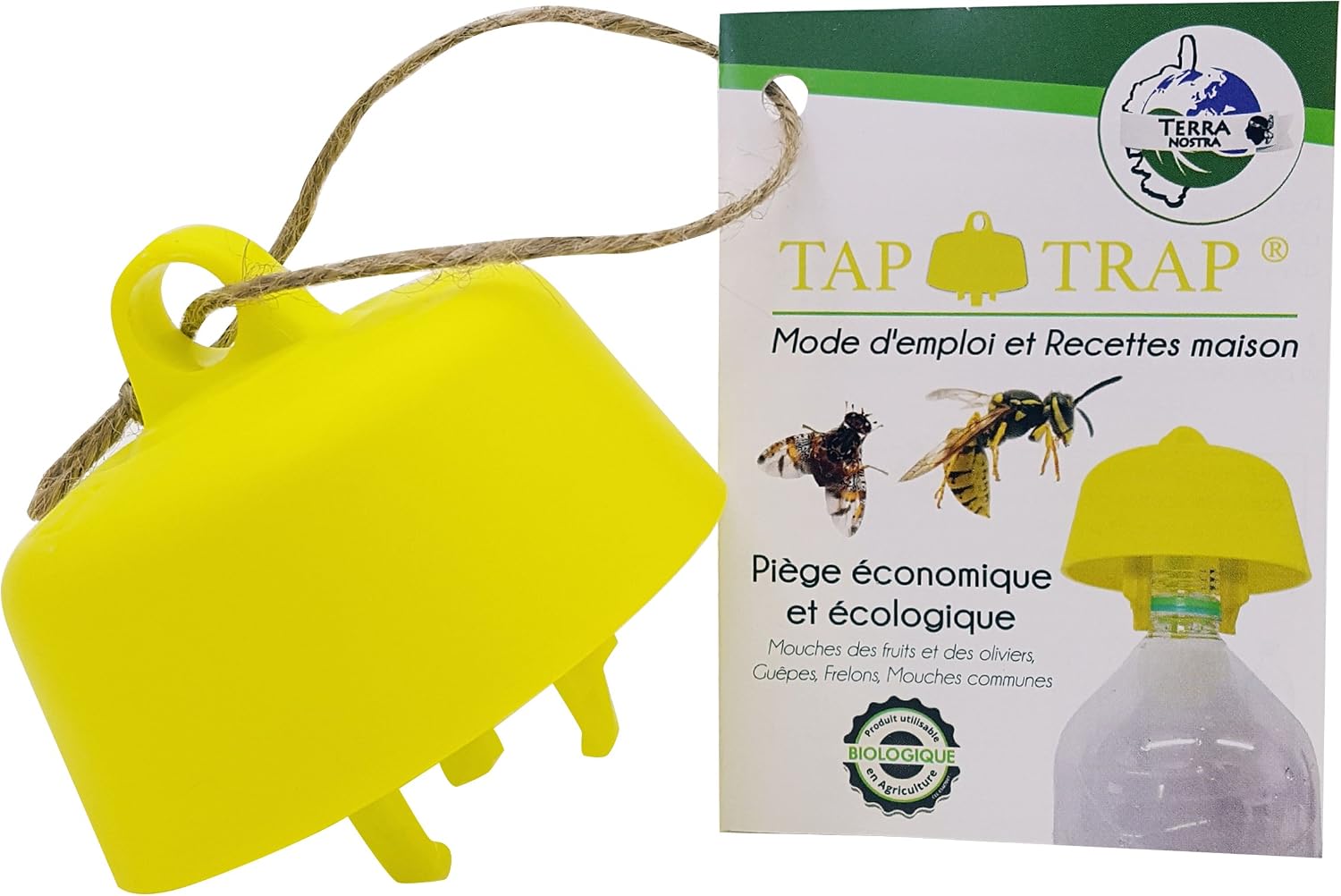 Terra Nostra Trap for Wasp Hornets, Fruit Flies and Olive Flies. Economic, Comes with Bait Recipes, White / Green, Tap Trap x1