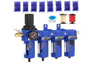 NEWPO 3/8" NPT 4 Stage Air Dryer Compressor, 5μm Brass & 0.01 Coalescing Filter,Dual Desiccant Dryer Bowls,Semi-Auto Drain, 1
