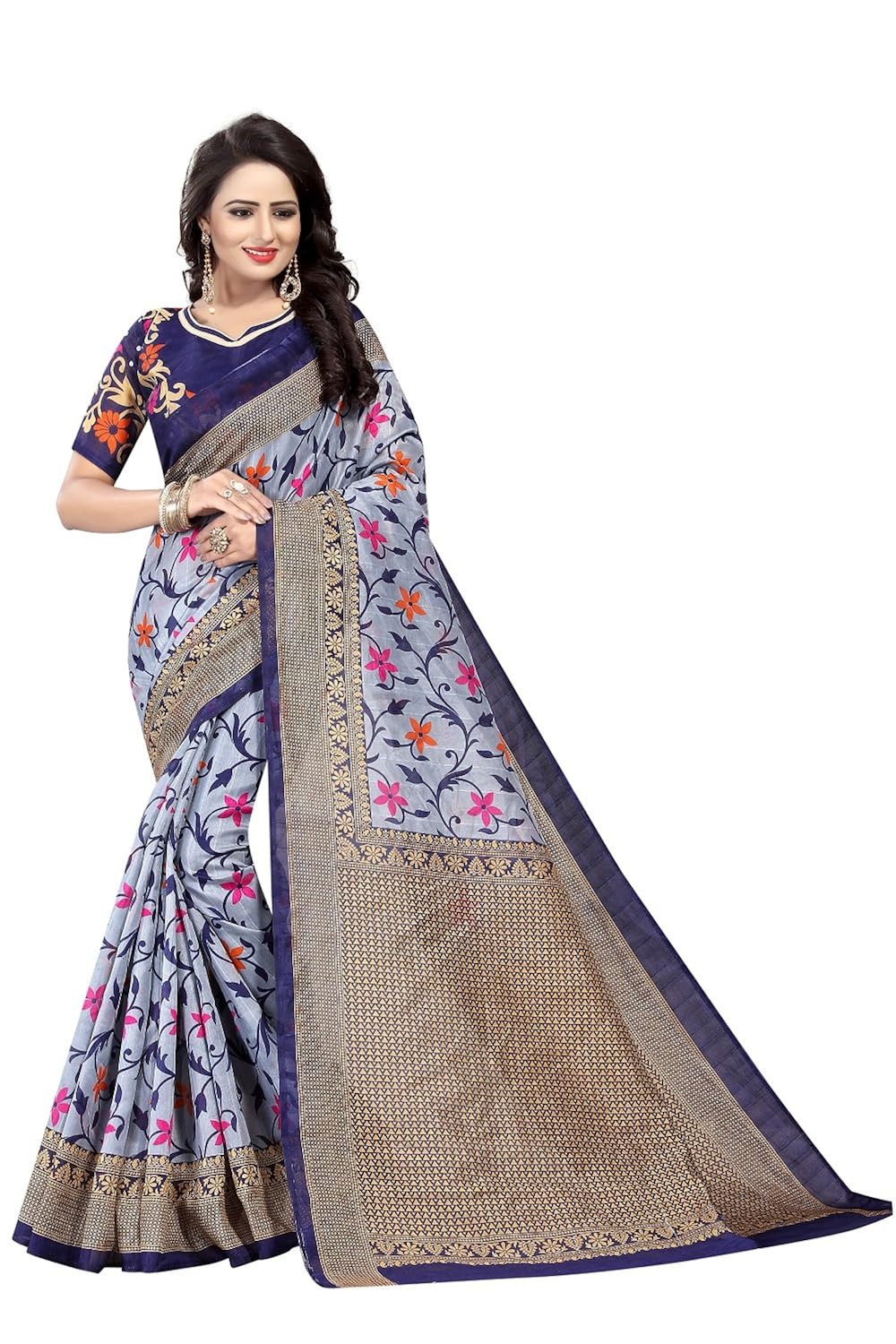 b4u fashion art silk saree with blouse piece(n1swatinavy_bp_grey_free size)