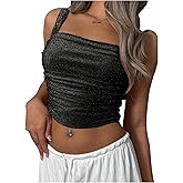 SweatyRocks Women's Sparkle Glitter Cropped Tank Top Backless Fitted Sleeveless Party Tops