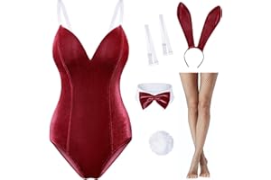 WANNSEE Women Velvet Bunny Costume Bunny Girl Suit Costume Senpai Cosplay One Piece Bodysuit Stockings Set