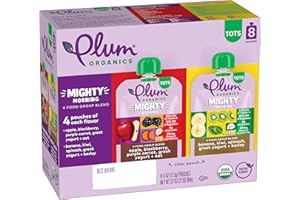 Plum Organics Variety Pack, 12+ Months - Mighty Morning Wake Up Blend - Organic Fruit and Veggie Toddler Food Pouches - 4 oz Pouch (Pack of 8)