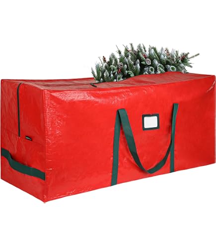 Rolling Christmas Tree Storage Bag- For 12 FT Artificial Trees-Green Canvas Duffel With Wheels-Protects Holiday Decorations & Inflatables By Elf Stor