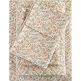 Viviland Floral Queen Sheet Set - 4 Piece Vintage Light Orange Flower Patterned Bed Sheets - Soft, Breathable Microfiber Sheets with Deep Pocket, Non-Slip Fitted Sheets & Pillowcases